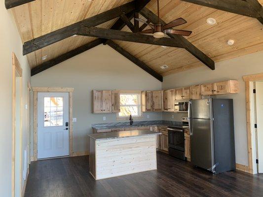 Granite countertops and hickory cabinets await you int this lakefront cabin available to rent on the beautiful Douglas Lake.