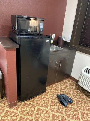 Microwave and fridge with a bar sink