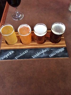 This is a "flight" beer option called "the foreigner" one could choose four different beers within a theme, $8.00!