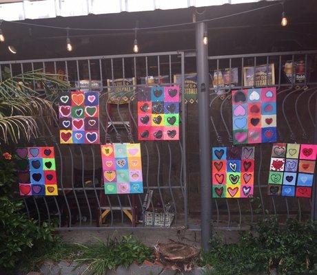 Outdoor patio decorations for Valentine's Day at Rudy's LA