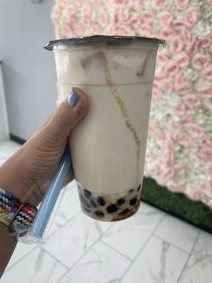 Jasmine Green Milk Tea with boba and sea cream