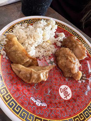 Dumplings and sesame chicken