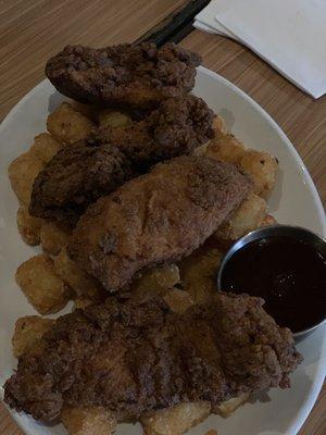 Chicken tenders with tots! Got for our toddler