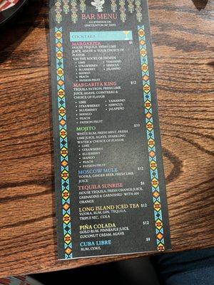 Bar Menu