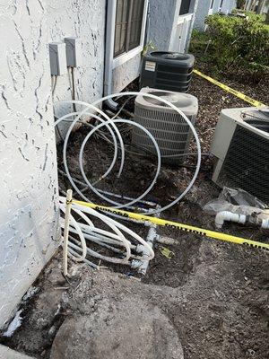 Area outside for 3 months during their infamous repiping project. Two foot hole in ground.