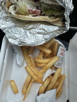 Falafel wrap with fries