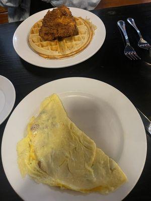 Omelet and Chicken & Waffles