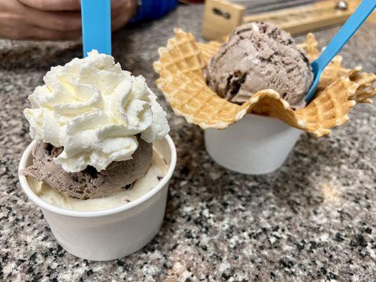 Scoop and a scoop in a waffle bowl