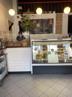 Counter, menu board, and display case