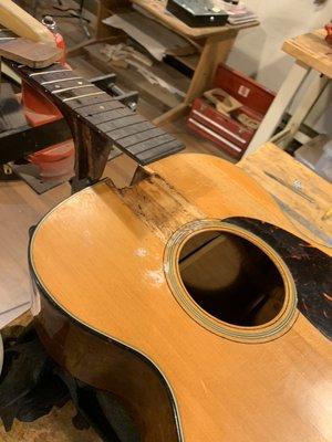 Fingerboard removal and neck reset.