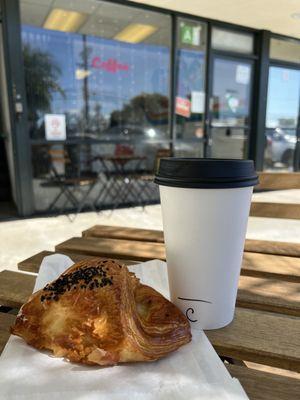 Chorizo Cheddar Croissant and Cappuccino