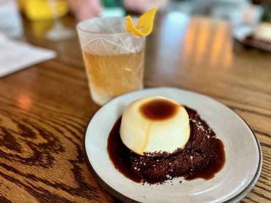 Eggless carajillo flan ($12) - eggless flan, topped with carajillo caramel made with Licor 43, over a bed of chocolate salt