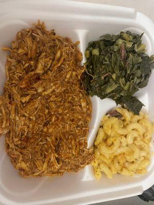 Chopped Turkey BBQ Plate Mac n Cheese Collard greens