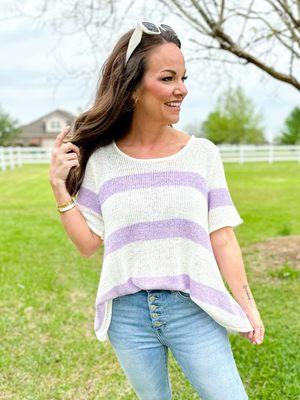 Lilac Striped Knit Top