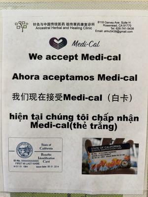 They now accept Medi-Cal. (5/15/24)