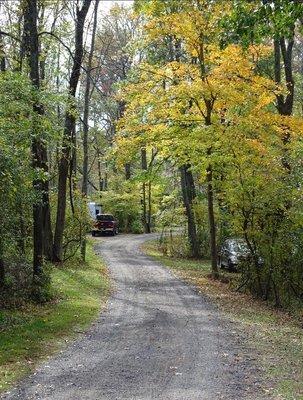 A view towards our wooded site.  A (harmless) snake sleeping in the sun (fall camping).  Our water electric site.