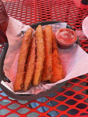 Fried zucchini!! It was the first food we tried and literally dove in while it was still too hot so yummy!!