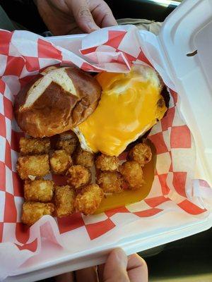 White lake burger with tater tots.