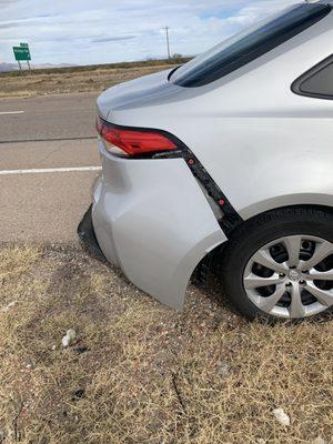 Driving on a flat, straight road, NO IMPACT, and the bumper just ripped from the car. Poor prior maintenance or manuf defects, IDK