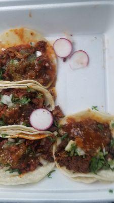 Chorizo and Al Pastor tacos.