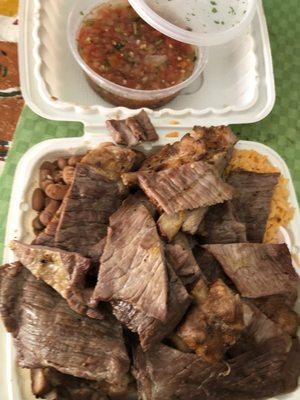 Beef & ribs combo(16) with rice & beans.. lotsa food.