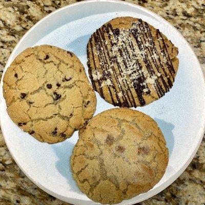 Chocolate chip, Twix, and bananas foster cookies