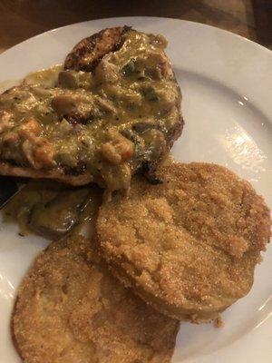 Grilled Chicken Romie with fried green tomatoes that'll make you also your grand momma