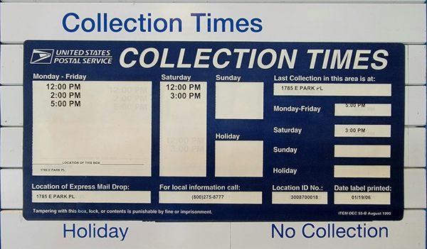 These are the collection times. 3:00 on Saturday ain't bad!