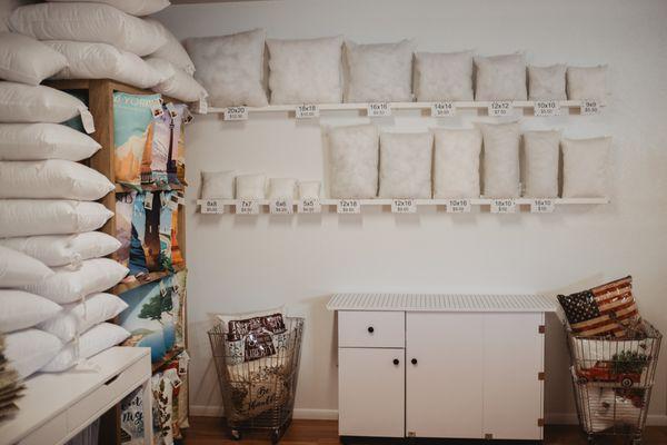 Locally made pillow inserts in all shapes and sizes