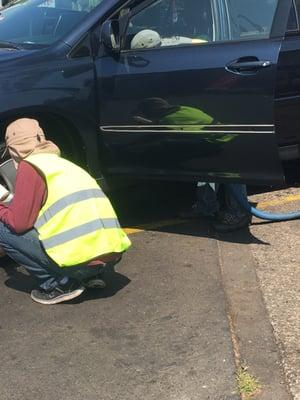 Will not come here again. They spent 10+ minutes finding the missing part of my car that came off during their car wash.