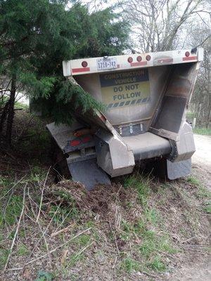 Driver got stuck after he decided to pull in from a different direction.