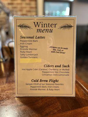 Winter coffee menu