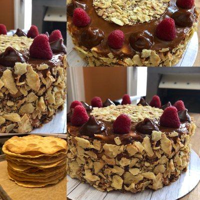 Thousand Layer Cake
 (Torta de Hojarasca)
 Pastry cream, Dulce de Leche, Raspberries...