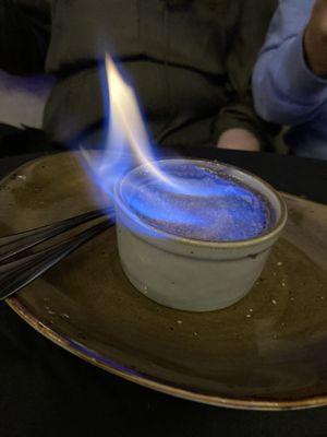 Flaming crème brûlée - amazing!