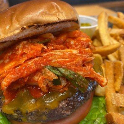 Aunty Yobz Kim Chee Burger with Fries