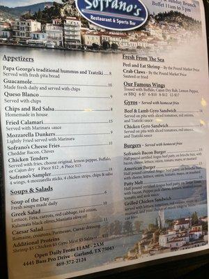 Front of menu