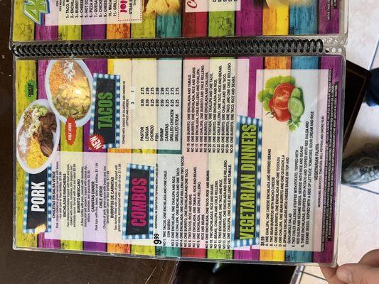 Tacos and combos menu