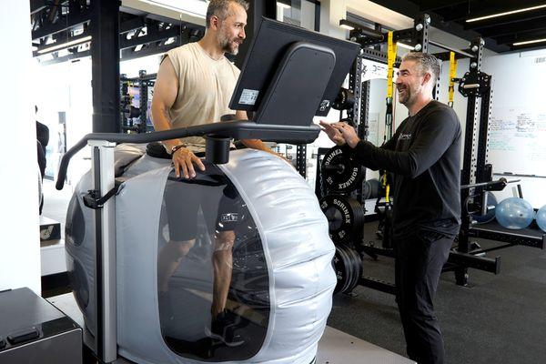 One of our awesome patients is enhancing his rehabilitation and performance with our Boost Treadmill and help from Dr. Beau.