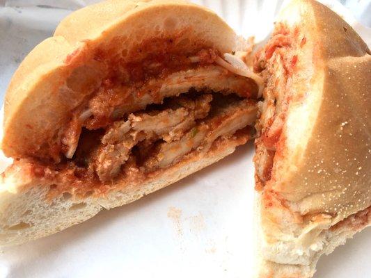 Chicken parm on roll with just cheese