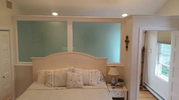 Frosted blue custom 3/8" privacy wall glass