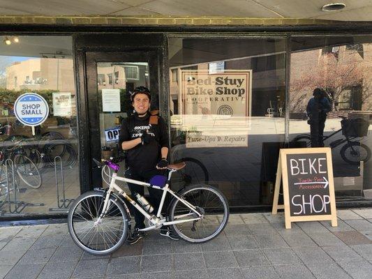 One of our worker-owners, John, out front with his custom commuter bike.