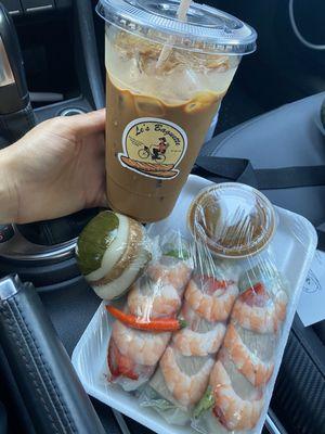 Definitely recommend   Vietnamese iced coffee & spring rolls