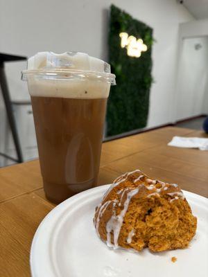 Brown sugar spice cold brew and Thai tea scone. Yum!!!