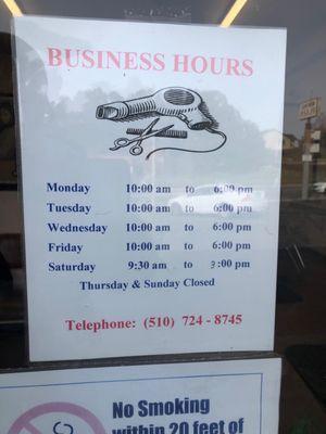 New hours on Saturday 9:30am - 3:00pm only