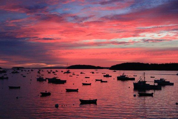 Sunrise view from Greenhead Lobster's Stonington, Maine headquarters.