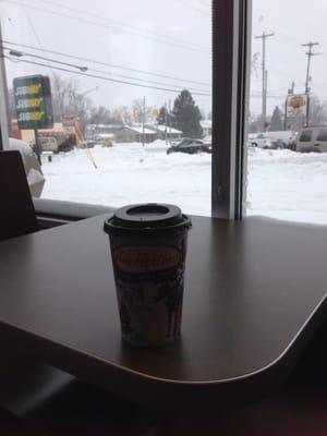 A well-deserved mocha after that treacherous drive in the snow..