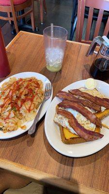 Home fries, French toast, 2 Eggs with Bacon,