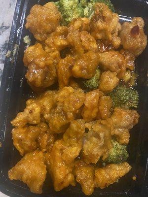 Orange chicken. Flavorful but very chewy