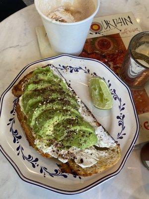 Avo toast with dirty hot chocolate