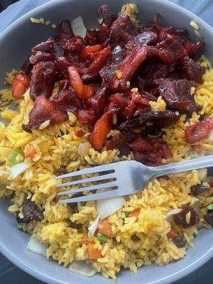 Spare ribs and beef fried rice